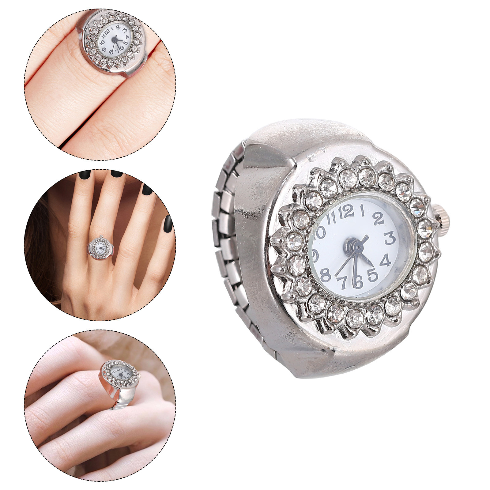 Unique Jewelry Watches - Sparkling Diamond Ring Watch Zinc Alloy