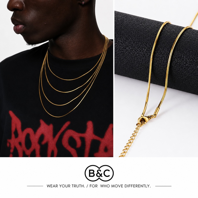 Hip Hop Chain Necklace - B&C 1.2mm Gold Color Stainless Steel
